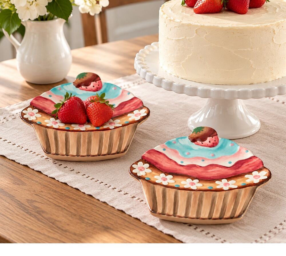 Certified International Cupcake Dessert Plates Set of 2 Hand Painted Ceramic